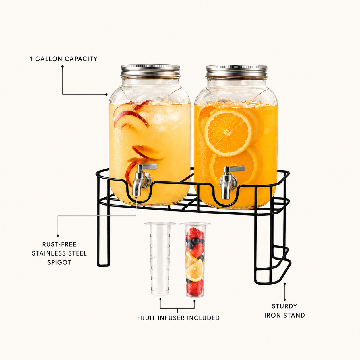 VIRSTONI™ Dual 1 Gallon Glass Beverage Dispenser